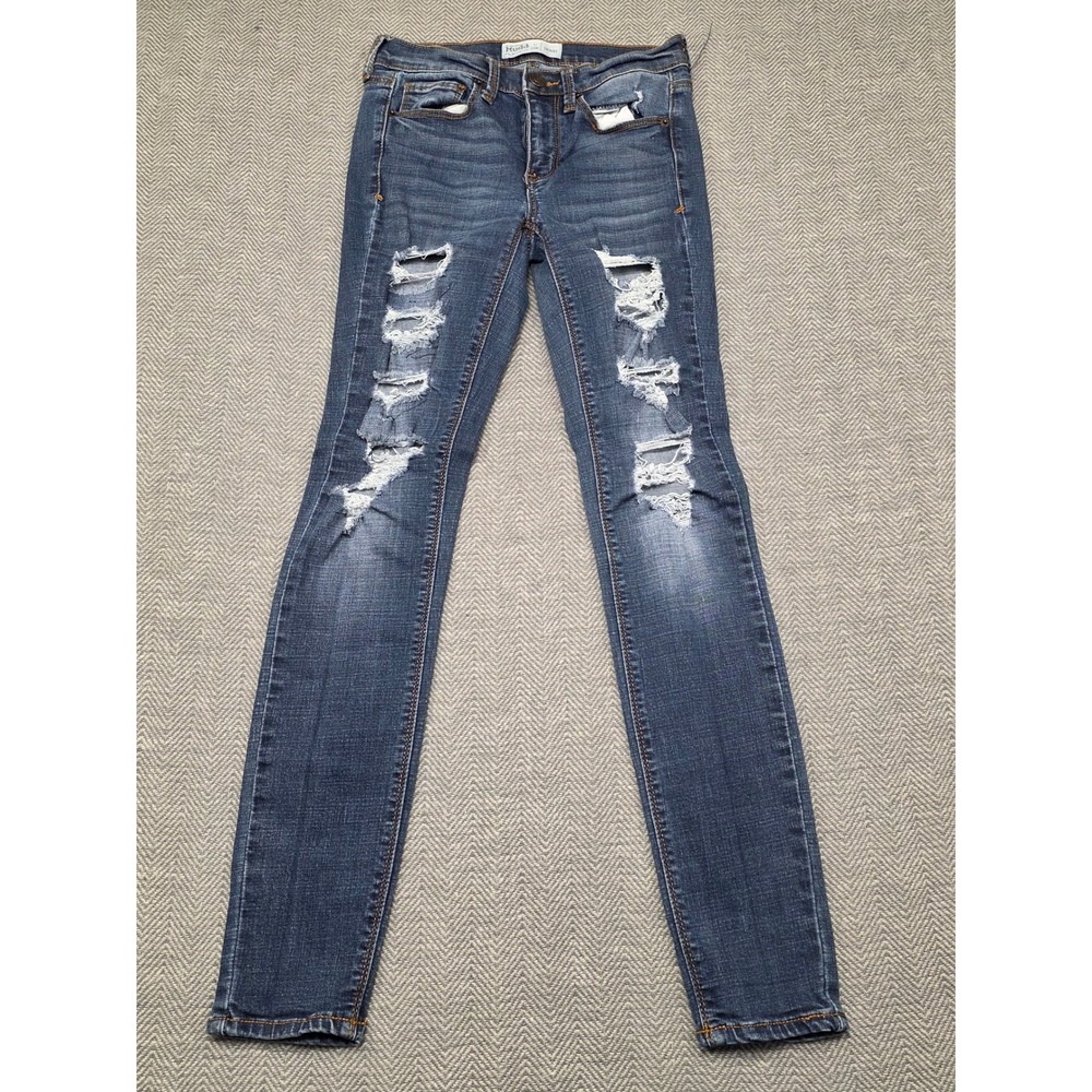 Mudd FLX Stretch Skinny Jeans Medium Wash Heavy Distressed Ripped Size 1 25W